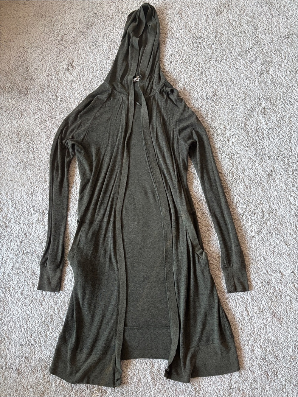 Harlow Women's Olive Green Hooded Open-Front Long Sweater Cardigan Size XS